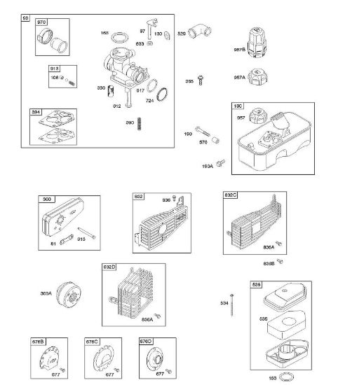 A - Depuratore aria, carburatore, sistema di scarico, alimentazione carburante B&S - 09 €¦ 09T502-0147-B1 brand Stihl